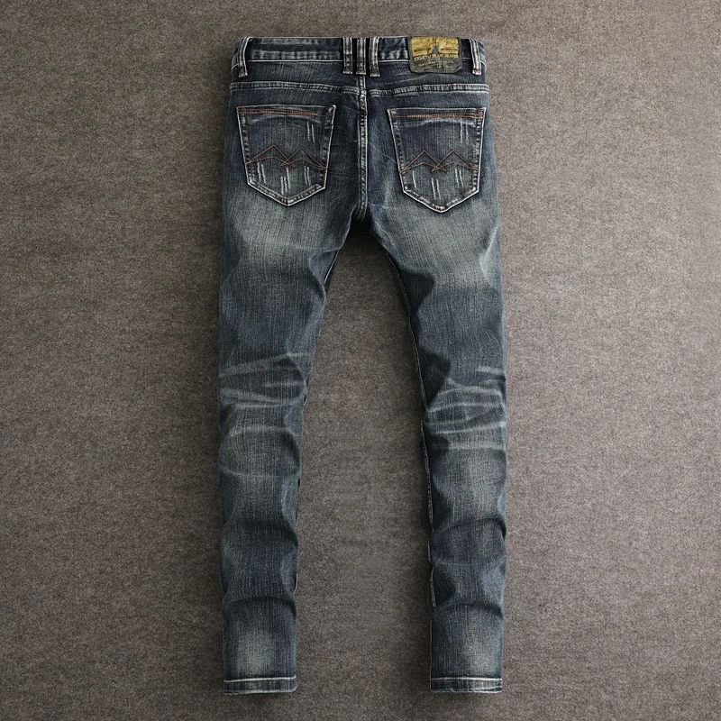 Jeans fendus élastiques rétro pour hommes, pantalons décontractés en denim, coupe couvertes, noir, bleu, haute qualité, mode de créateur