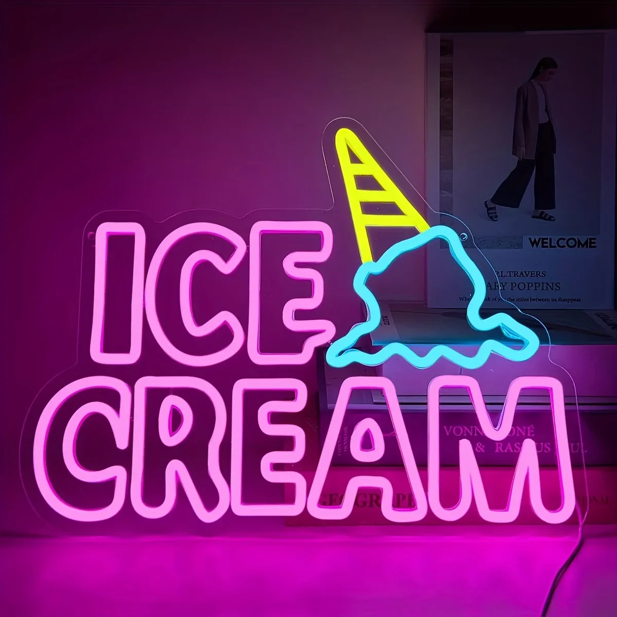 Ice Cream Neon Sign Wall Decor Mount LED Sign Neon Light USB Dimmable for Home Restaurant Cafe Bar Ice Cream Shop Store Decor