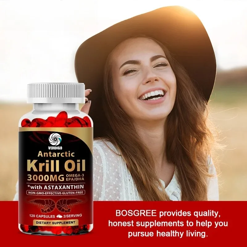 Krill Oil Capsules Omega-3& EPA/DHA-Skin,Immune,Joint, Brain&Eye Health Support-High Quality Astaxanthin Antioxidant Supplement