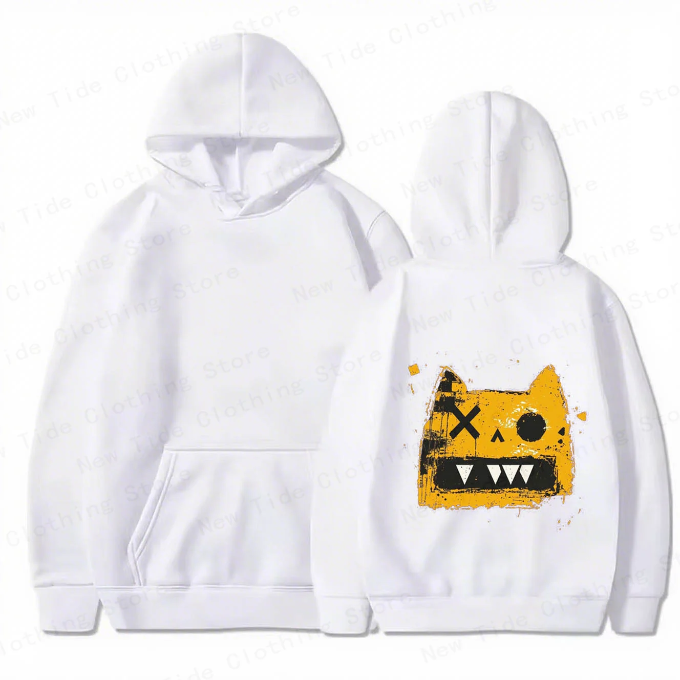 هوديي قطني للرجال لخريف وشتاء، رسومات قطة كرتونية منفعلة، رائعة للبرد المميز - ملابس الطقس #5