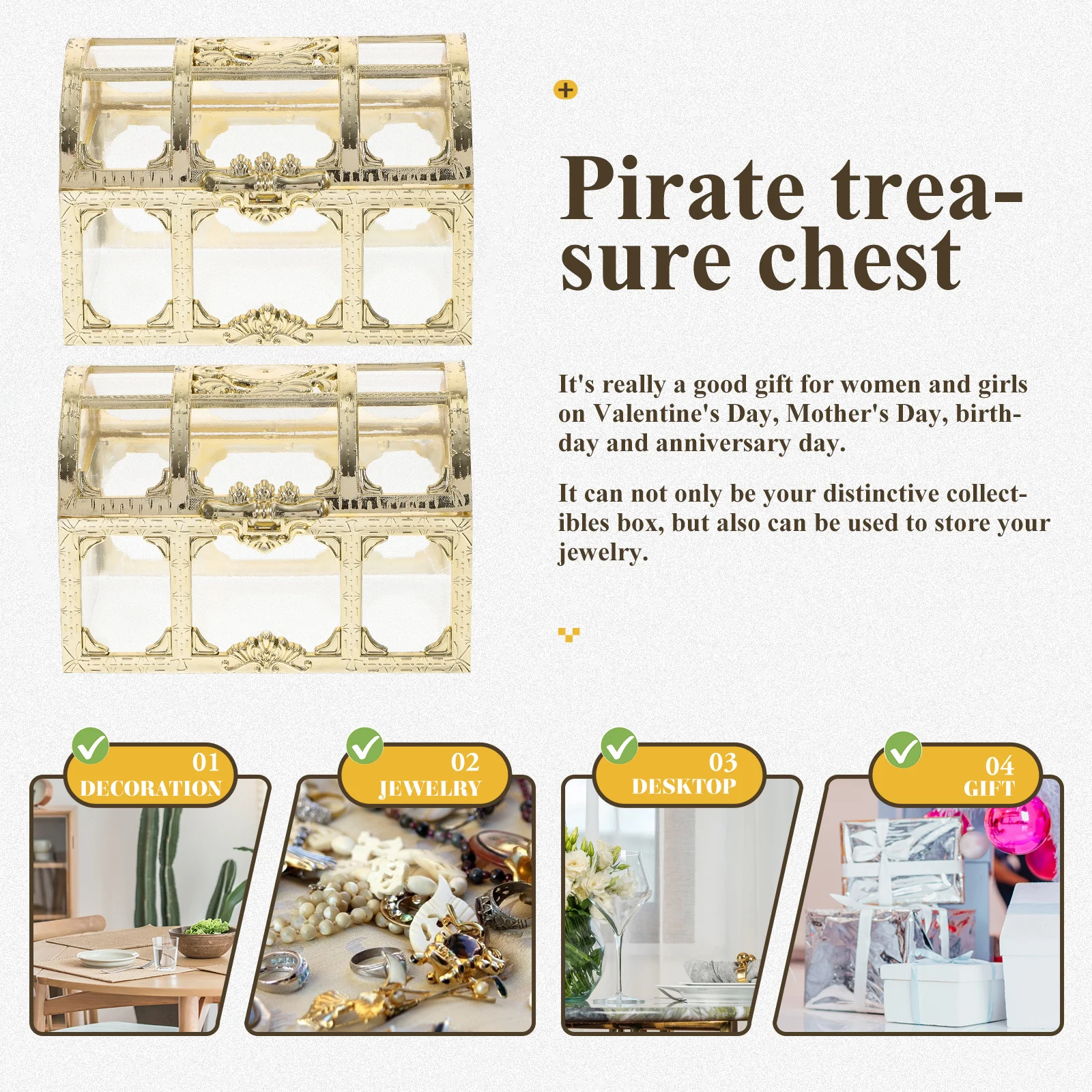 Coffre au trésor de Pirate en plastique, 4 pièces, mallette de rangement pour pièces de monnaie, organisateur de souvenirs pour enfants, cadeau d'aventure, boîte de Pirate pour enfants