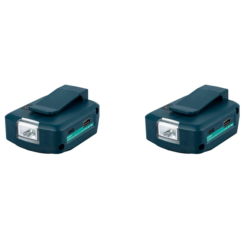 

2X For Makita ADP05 14.4V/18V Lion Battery USB/Type-C Converter Port With LED Light Spotlight Outdoor Light For Makita