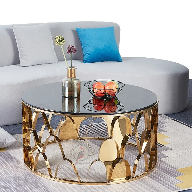 CX light luxury fish scale round glass coffee table modern simple living room stainless steel marble tea table