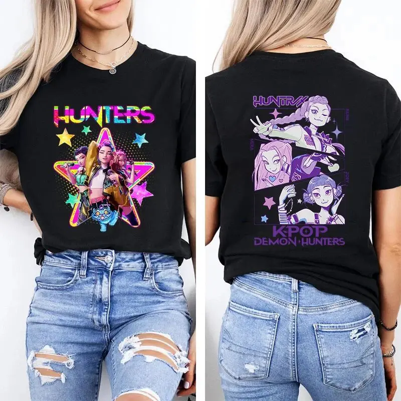 

Cotton Boys Girls T-shirt New Movie KPOP Demon Hunter RUMI Parent-child Round Neck Women's Short Sleeve Comfortable Adult Tops