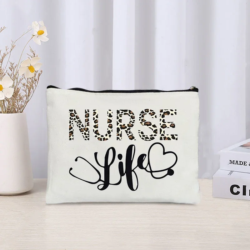 Bolsa de maquillaje Love Nurse Life para mujer, Kit de aseo de leopardo, accesorios de enfermería y regalos, bolsas de lápiz labial, Bolsa de embrague de almacenamiento