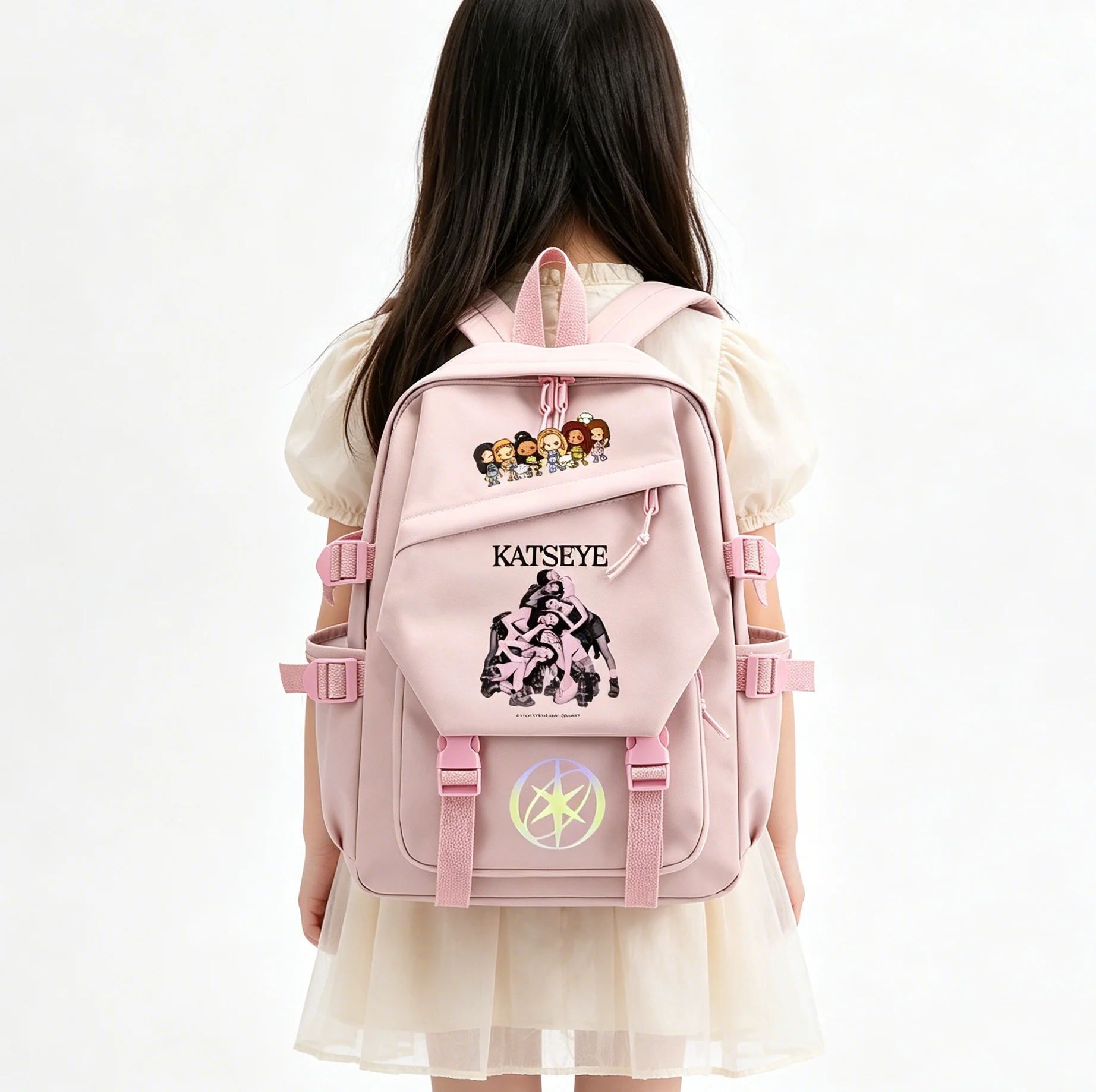 katseye-美しいチャオプリントバックパックファッション大容量バッグパックかわいい女の子デイリーリュックサック-katseye-キッズスクールバッグファンギフト