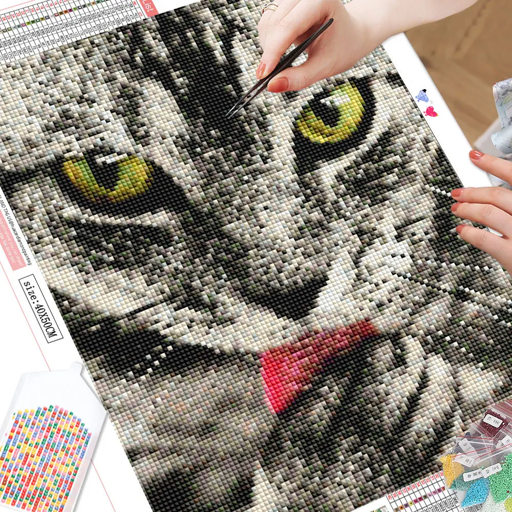 HUACAN 5D Diamond Painting Cat Animal Cross Stitch Kit Full Drill Embroidery Mosaic Art Picture Of Rhinestones Home Decor Gift