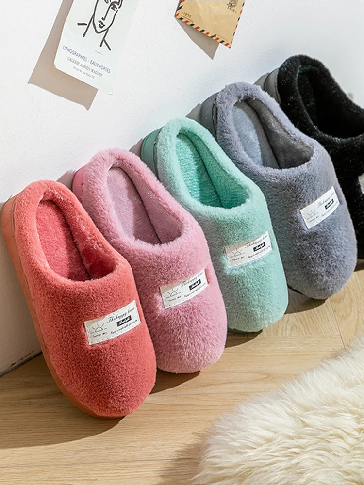 Cotton slippers for women\'s home use in winter indoor anti slip home furnishings for couples winter warmth plush fur for men