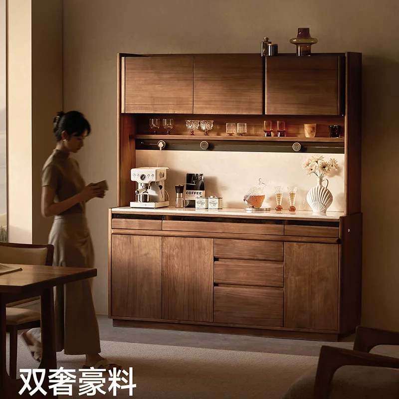 Black walnut side furniture, solid wood sideboard storage, dining room storage cabinet, large-capacity multifunctional display c