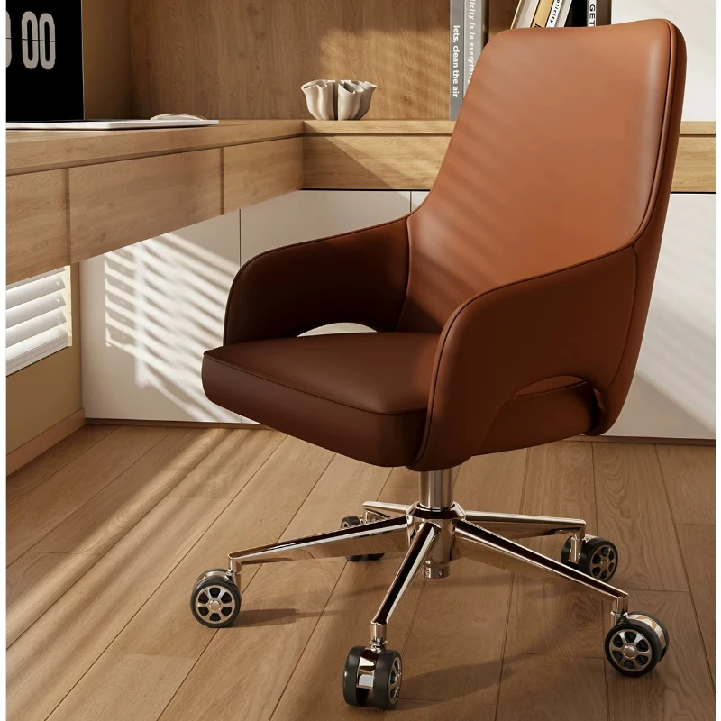 F*-Solid Back Integrated Armrest Microfiber Leather Office Chair, Swivel Adjustable Seat Height Computer Desk Chair*-