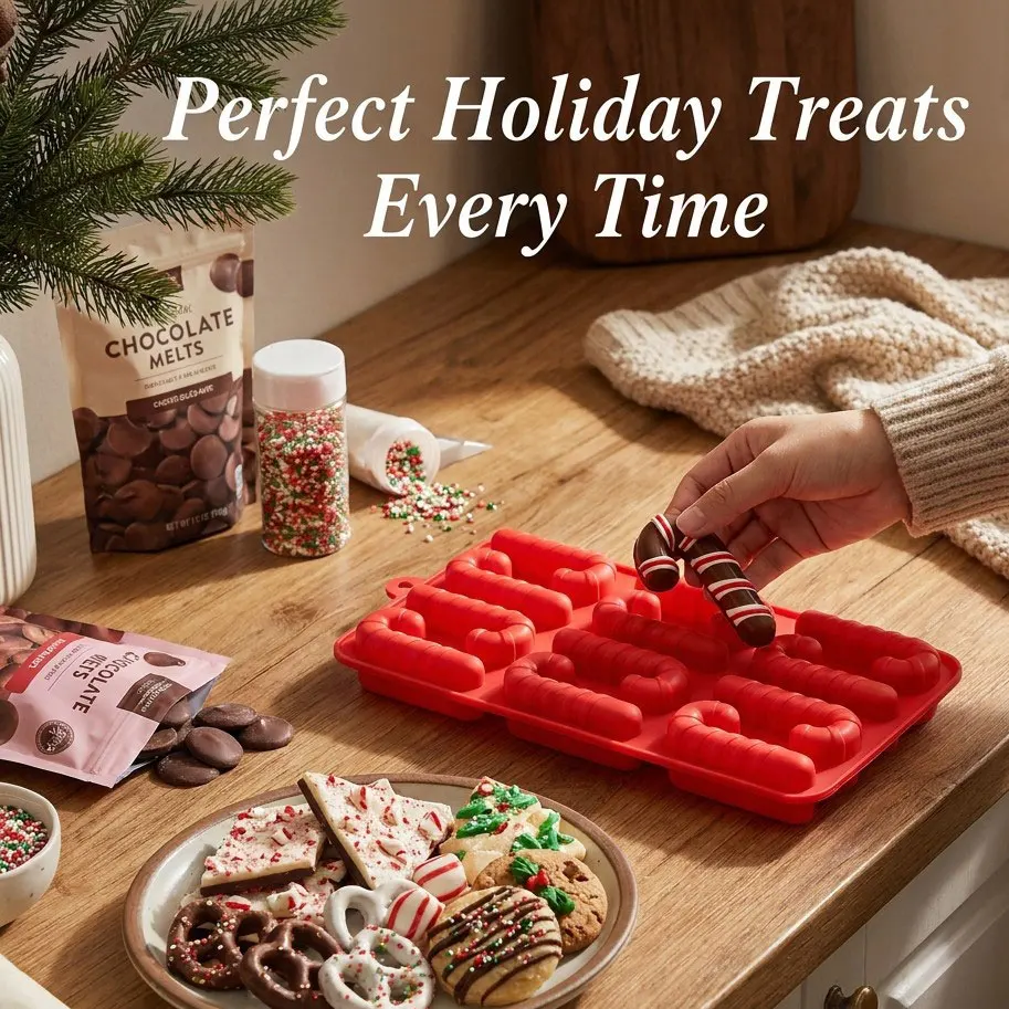Christmas Silicone Cake Mold,Candy Cane Shape Baking Tray For Chocolate,Jelly,Soap & Muffine,Reusable BPA-Free DIY Kitchen Tools
