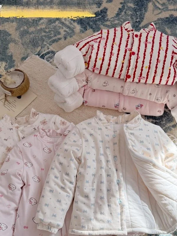 

Thiened Cotton Sweater for Girls Comfortable Casual Sle Tee-Layer Sandwich Design Winter Faionable Warm Coat for Babies