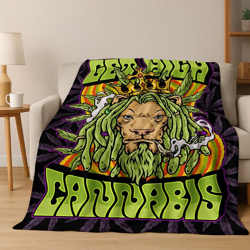 3D Smoke Maple Weed Plants Death Skull Cartoon Flannel Blanket,Cozy Soft Throw Blanket for Home Bedroom Bed Sofa Cover Gift