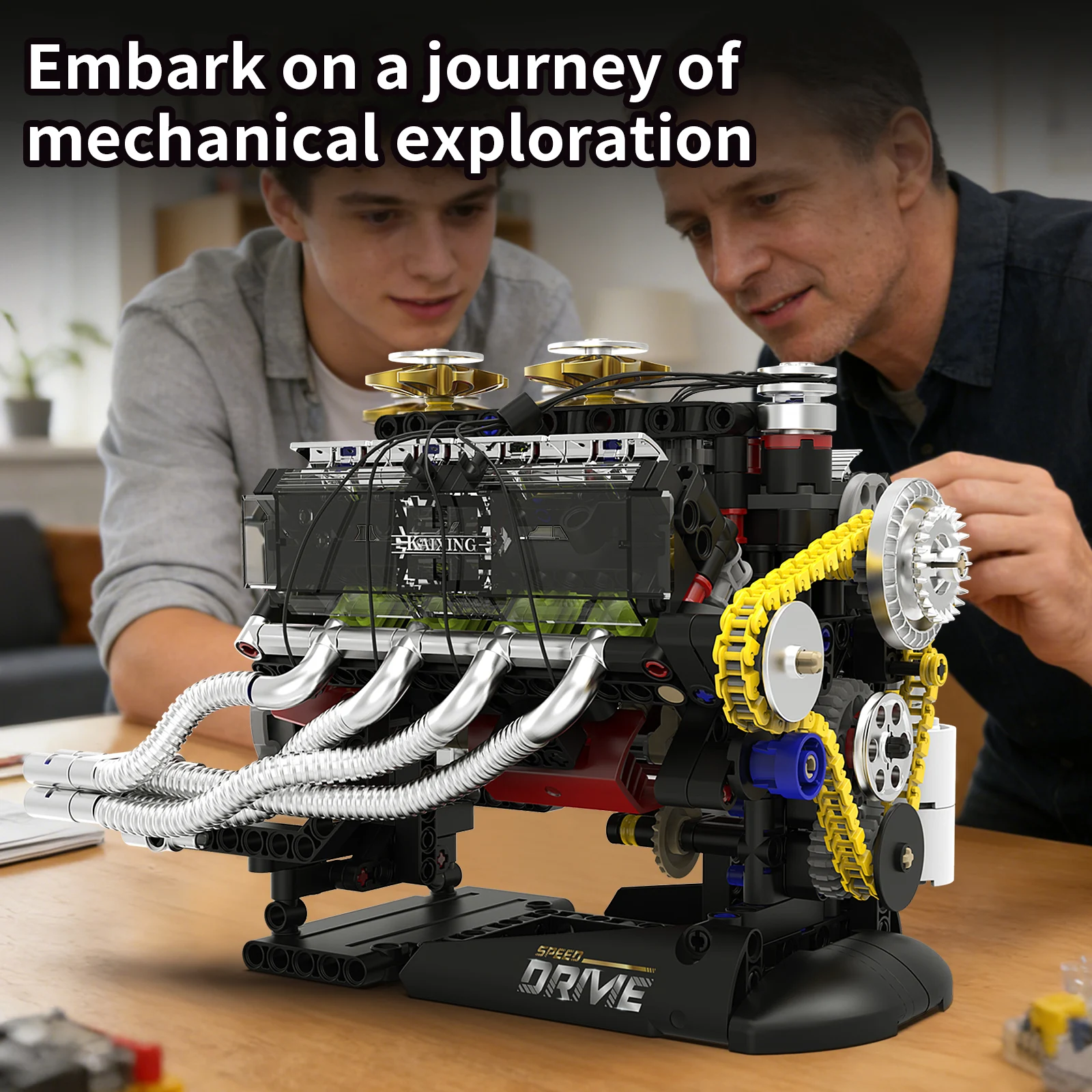 

Technical Sports Car Engine Building Blocks Kit, Hand-Crank Start Precision Linkage, STEAM Educational Model Toy for Kids Adults