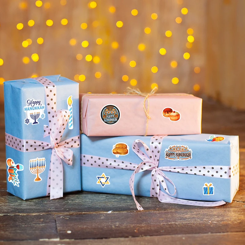 6 أوراق عيد مبارك ملصقات سعيد هانوكا الهدايا التعبئة والتغليف ملصقات الختم رمضان كريم عيد DIY بها بنفسك سجل القصاصات ملصقات هدية ديكور