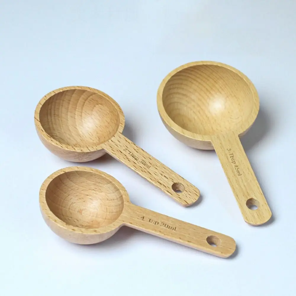 Portable Tablespoon Measuring Spoon Walnut Wooden Tea Beech Wooden Spoon 7.5/10/15/30/45ml Long Handle Coffee Bean Spoon Kitchen