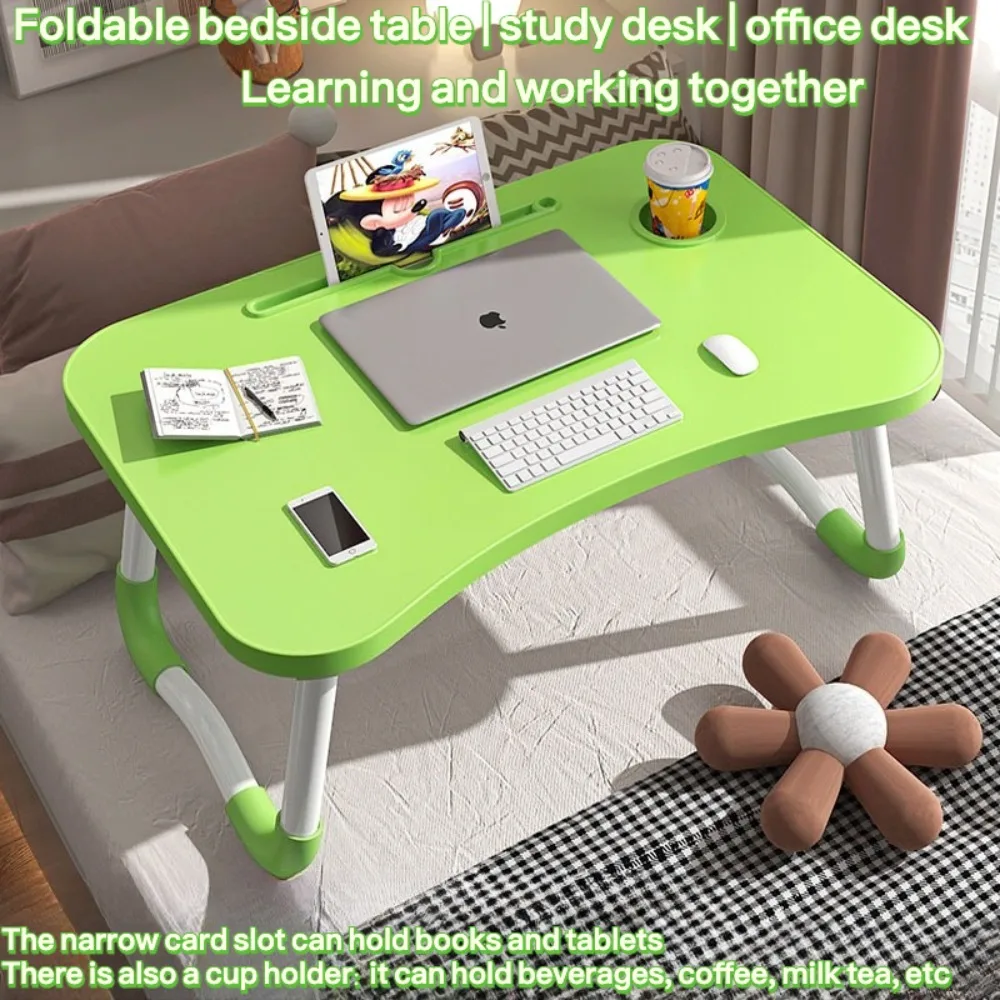 Foldable Study Desk in Bed Small Desk for Students To Study on Rectangular Office Desks Computer Desk with Cup Holder Pink Table