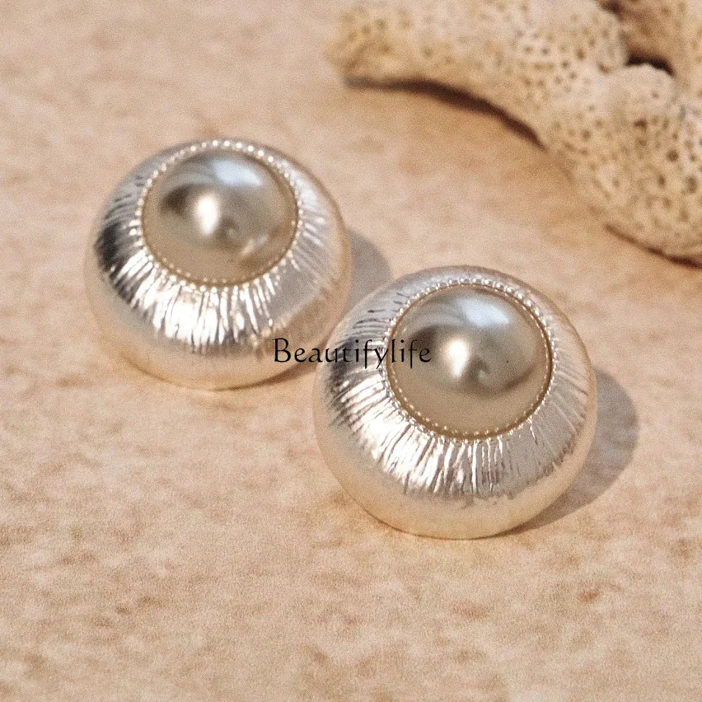 Original Pearl Round Earrings Simple Premium Cold Stud Earrings Clips