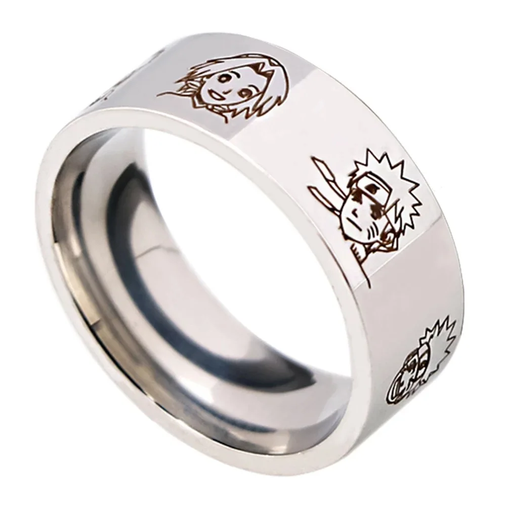 Anime Ring PEIN KAKASI ITACHI Character Sketch Stainless Steel Ring Black Silver Color For Women Men Cosplay Jewelry Gift