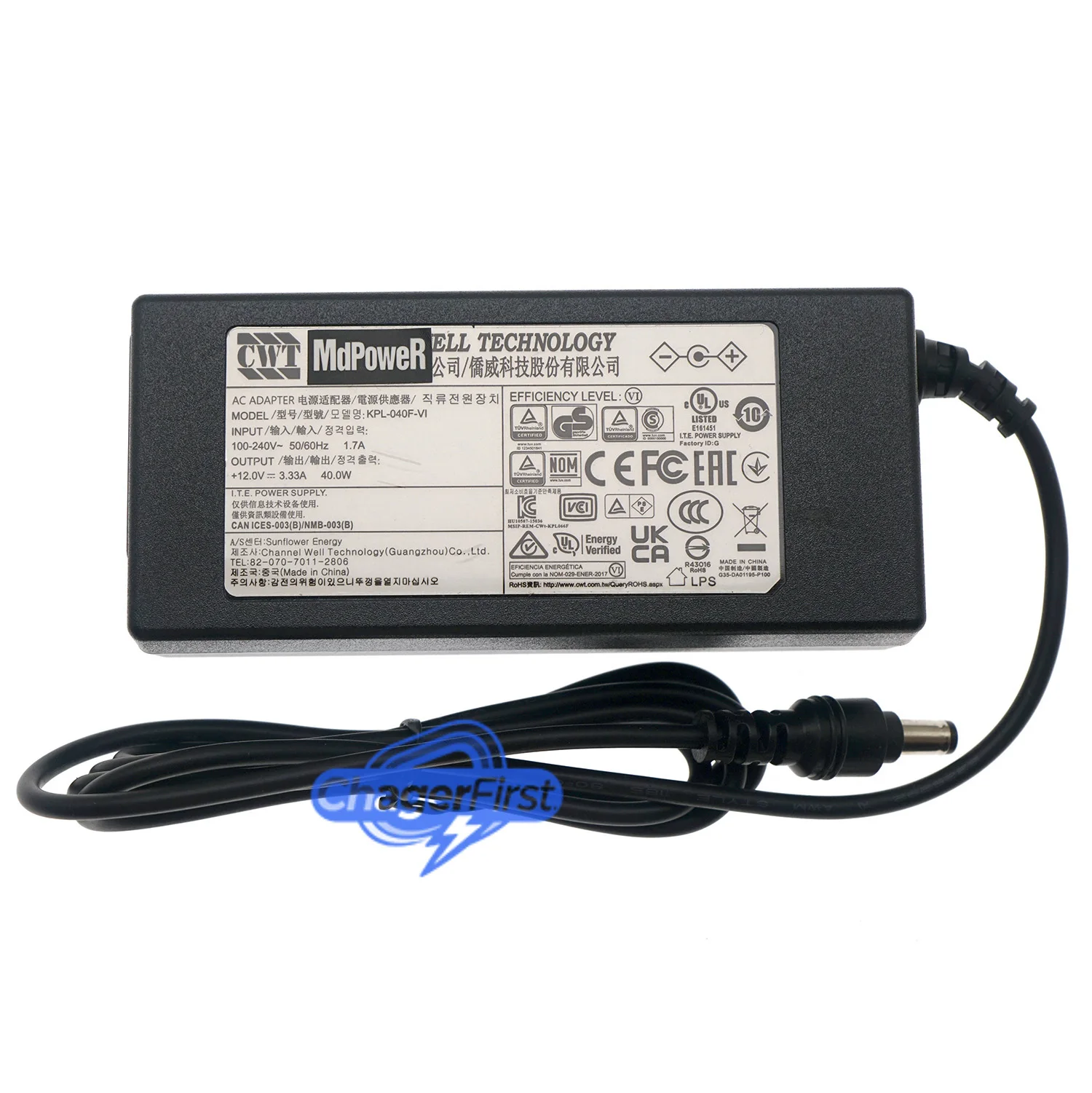 Genuine CWT KPL-040F-VI 12V 3.33A 40W 5.5x2.1mm AC Adapter for Hikvision iDS-7216HQHI-M2S ViewSonic IFP2710 Nixeus NX-VUE24A