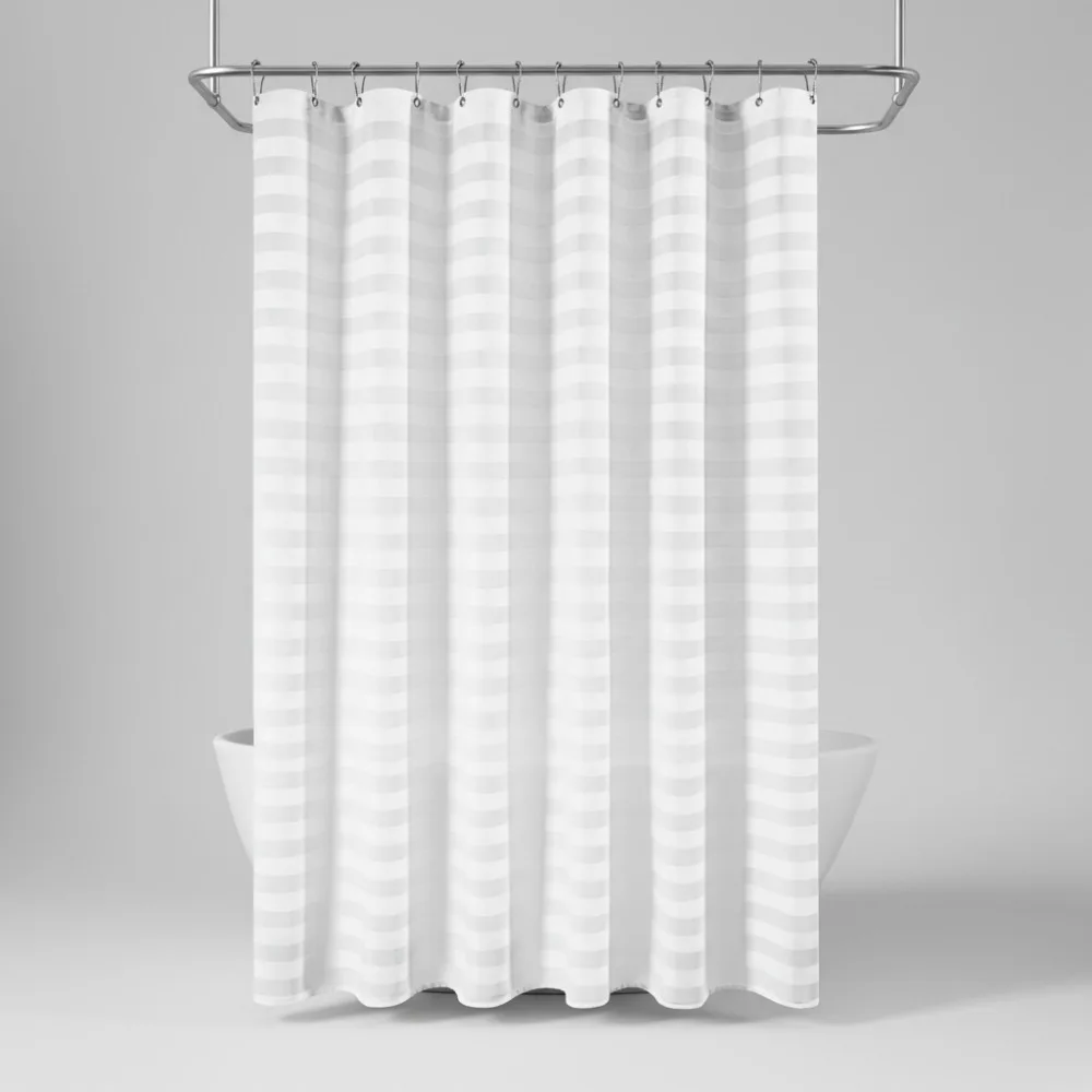 

Waterproof Extra Long White Striped Shower Curtain 230GSM Heavy Weighted Bathroom Decor with Hooks