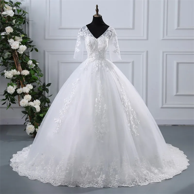 

Ruiente Short Sleeve Wedding Dresses Elegant V-neck Ball Gown Sweet Flower Vestido De Noiva Robe De Mariee 2024 Summer New