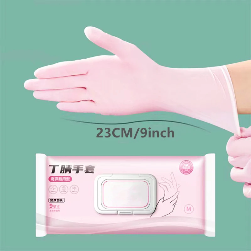 Pink Disposable Nitrile Gloves 30PCS Extended 12Inch Waterproof Household Gloves Food Kitchen Cleaning Gardening Beauty Gloves