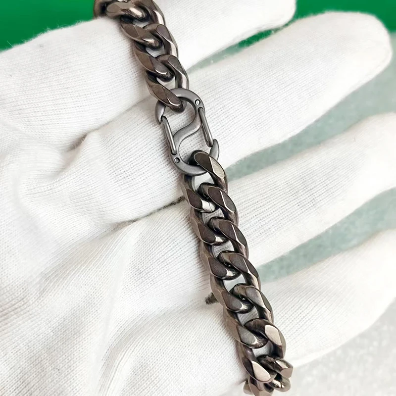 Vintage Titanium Chain Bracelet 10 MM Width Cut Sides Chain Men Bracelet