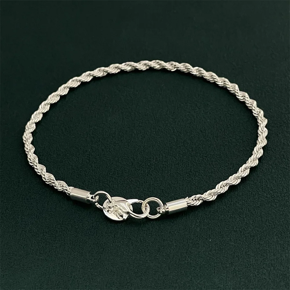 Bracelets en argent regardé 925 pour hommes et femmes, ULtorsadée simple, bracelet à breloques unisexe, fête de couple, cadeaux de bijoux de mariage, 4mm