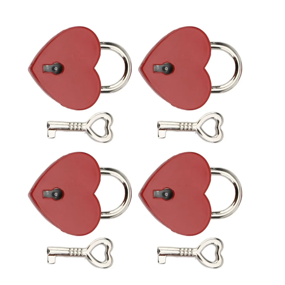 4sets Keyed Padlocks Zinc Alloy Heart Padlock 38x30mm Red Love Lock Key Included Heart Shaped Padlock For Jewelry Boxes