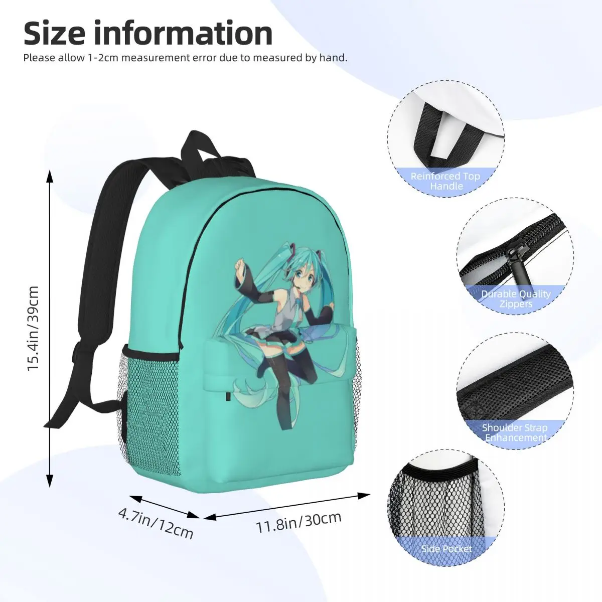 Hatsune miku 15-Zoll-wasserdichter Rucksack-leichte Reisetasche mit mehreren Taschen für die Organisation