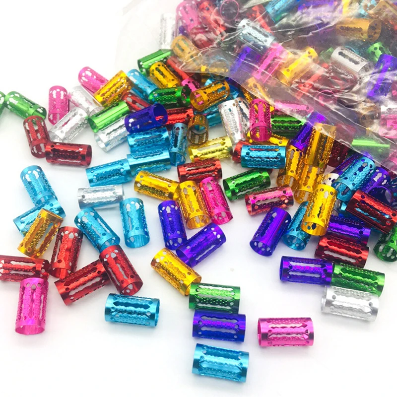 90Pcs/lot 8x15mm Mix Colorful Adjustable Hair Cuffs Clips Hollow Out Dread African Hair Braids Jewelry Braids Decoration Gilrs