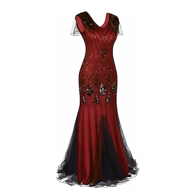 Paillettes ricamate a mano Stage Dr S4XL Nuovo abito da sera Sle 920s Vita alta Deep V Ne No Sve Cerimonia per adulti Dr