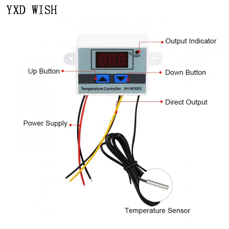 XH-W3001 Digital LED Temperature Controller W3001 12/24/220V per incubatore raffreddamento riscaldamento interruttore termostato sensore NTC