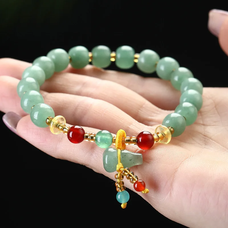 Dongling Jade Ladies Hand String Rising Natural Jade Green Gourd Accessories All The Way High Rise Lucky Beaded String Bracelet