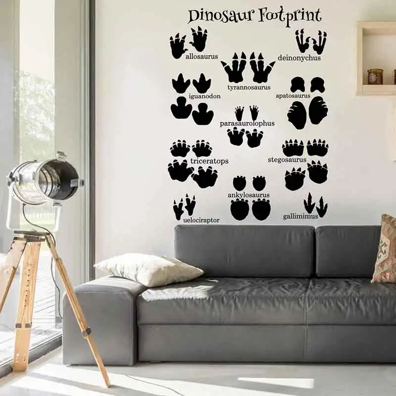 Dinosaur Footprint Wall Sticker Kids Room Wall Decals Nursery Decor Educational Dinosaur Tracks Vinyl Wall Art Custom 3B89