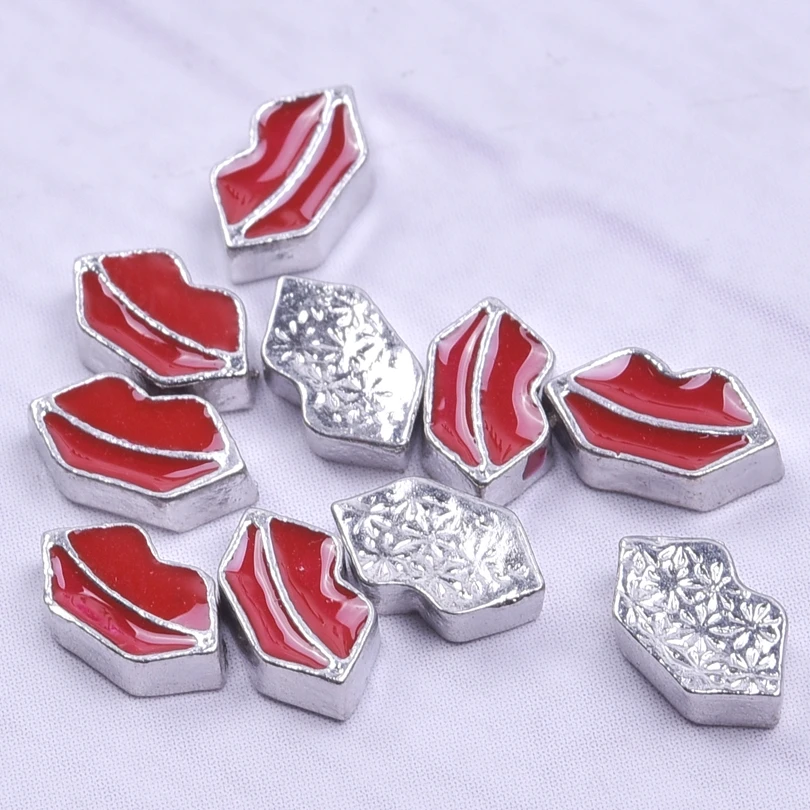 20Pcs/Lot Women Crystal Crown Nail Polish Floating Charms Red Lip Pendant For Memory Relicario Locket Necklaces Jewelry Making