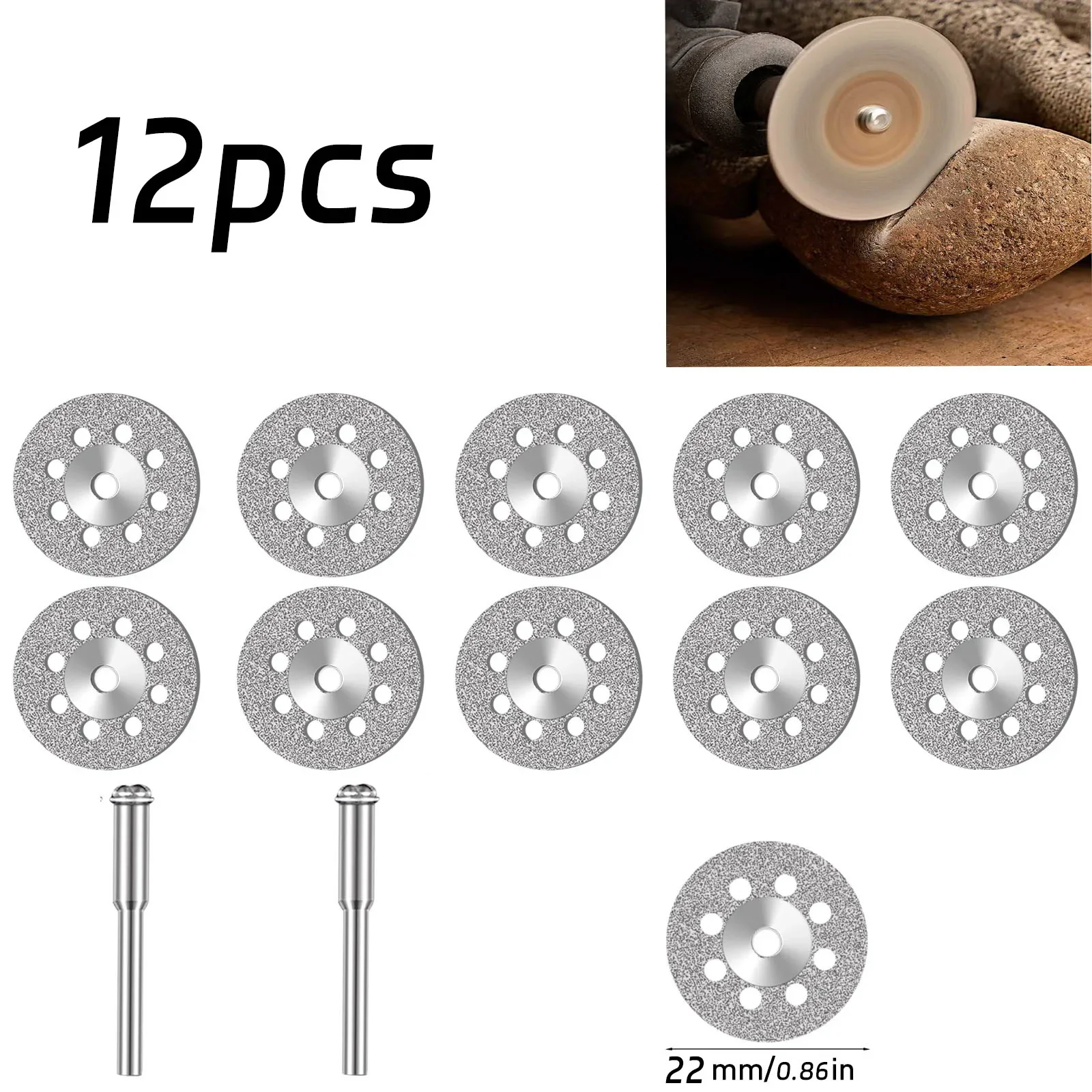 12pcs 545 Diamond Cutting Wheel Cut Off Discs Coated with 402 Mandrel (3mm)，Cutting glass, ceramic tiles, jade and stone