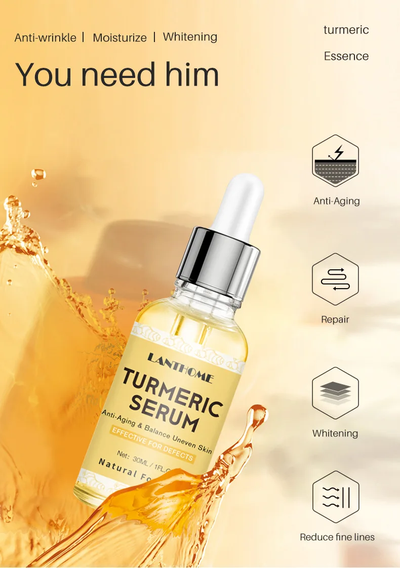 Turmeric essence nourishes the face, moisturizes and moisturizes the skin, soothes fine lines, lifts and firms