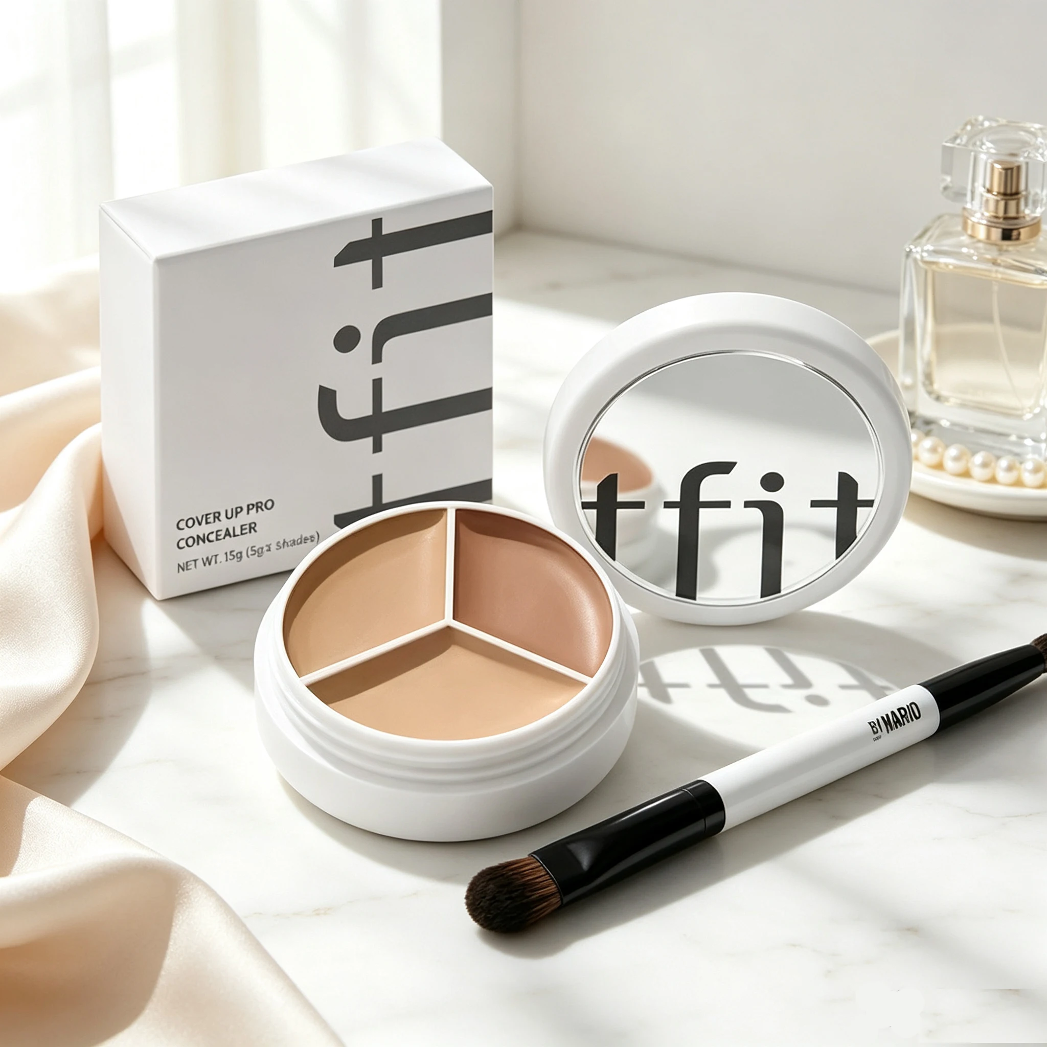 TFIT 3 Shades Concealer Palette with EF1 OR E6 Brush Full Coverage Color Correcting Cream Waterproof Long Lasting Concealer