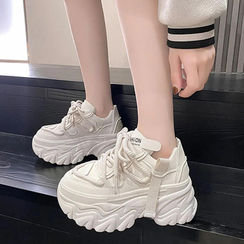 Platform Shoes for Women Mesh Breathable Chunky Sneakers High Platform Designer White Tennis Shoes Increase Casual Sport Shoes