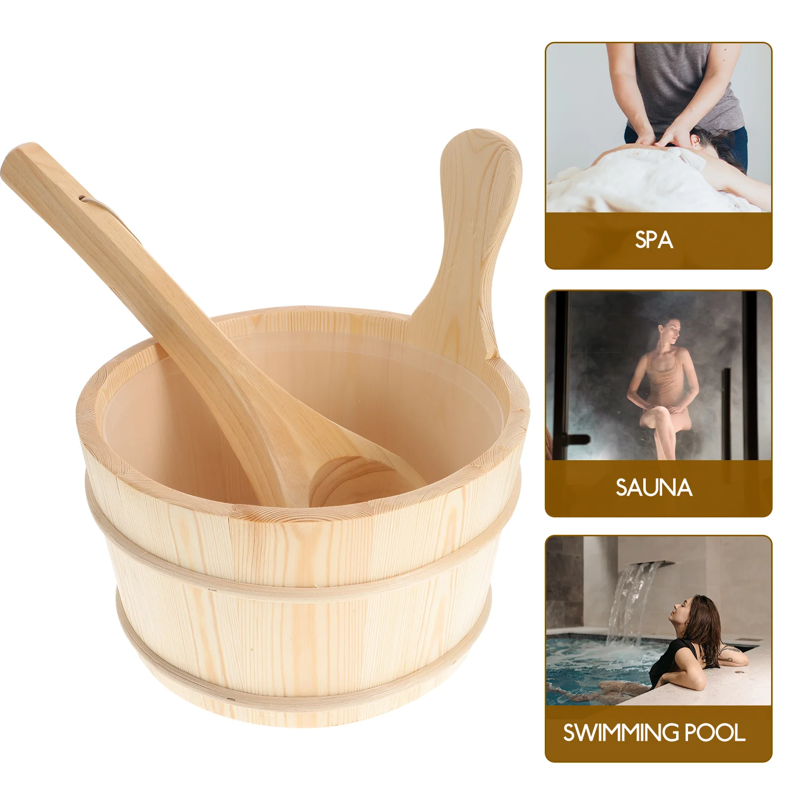 Sauna Bucket Wooden Ladle Andset Spa Pail Accessories Wood Spoon Footwater Bathing Ladel Tub Scoop Kit Bath Bowl Handmadesoaking