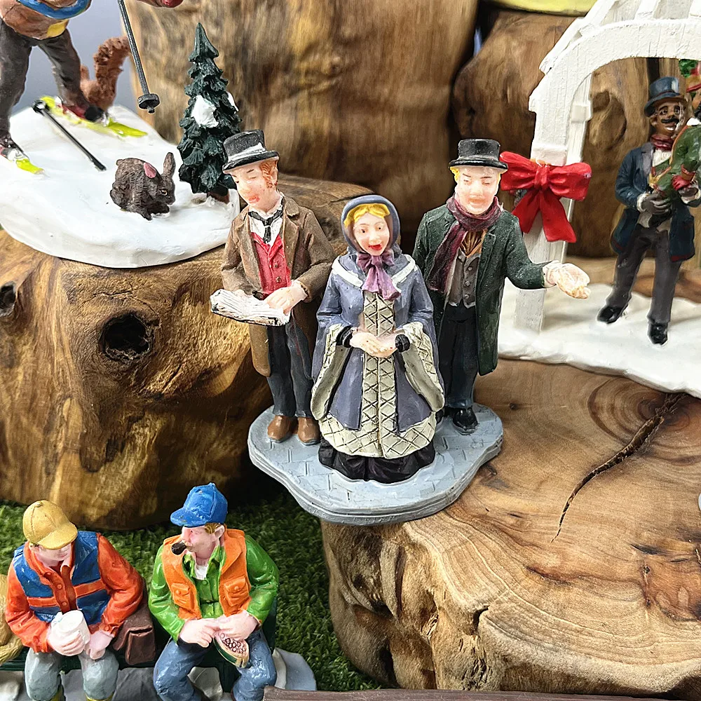 Christmas Village Figurine Set, Pirate & Motorcycle Winter Scene Collectibles, Holiday Decor Ornaments, Gift & Home Decoration