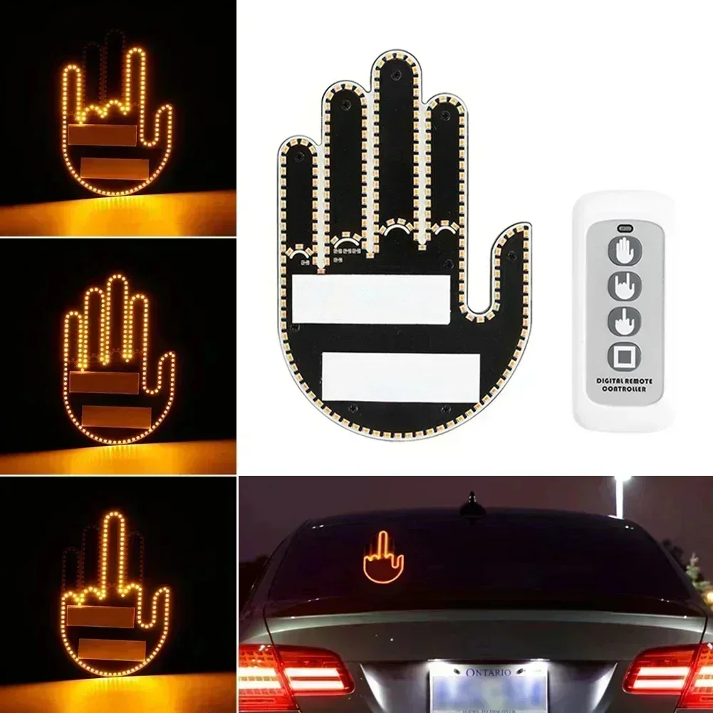Hand Gesture Light for Car New Finger Light Led Car Back Window Sign Car Finger Light with Remote Road Rage Led Car Accessories