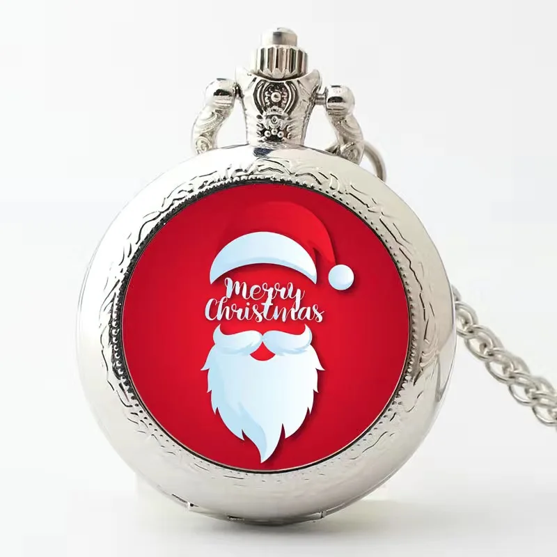 Merry Christmas Quartz Pocket Watch for Kids Children Happy New Year Gifts Santa Claus Man Clock Necklace Chain Pendant Watches