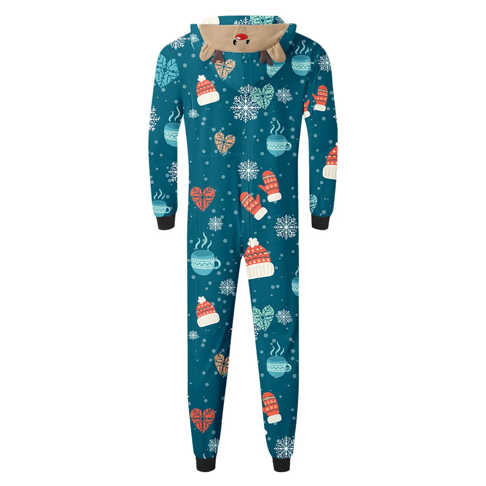 Family Matching Christmas Onesie, Cute Vacation Reindeer Print One-Piece Pajamas Hooded Romper Holiday Sleepwear Nightwear Party