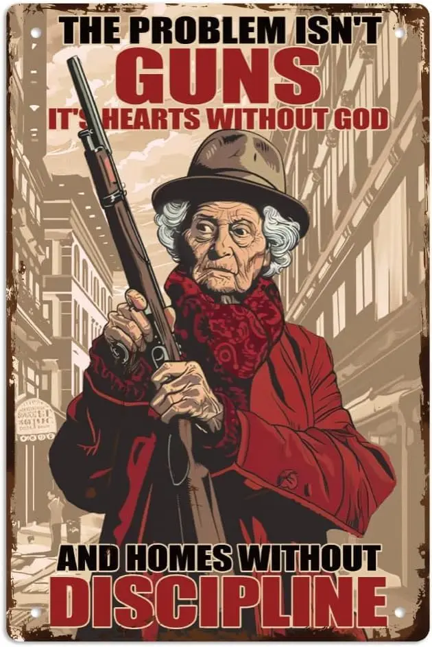 Grandma and Gun The Problem Isn't Guns Classics Tin sign Vintage Wall Art for Cozy Decor for kitchen Cafe living room F sign