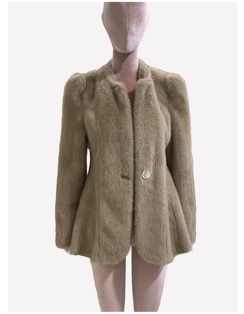Nerazzurri Autumn Winter Elegant Luxury Chic Short Fitted Faux Fur Blazer Women Single Button Puff Sleeve Fluffy Jacket 2024