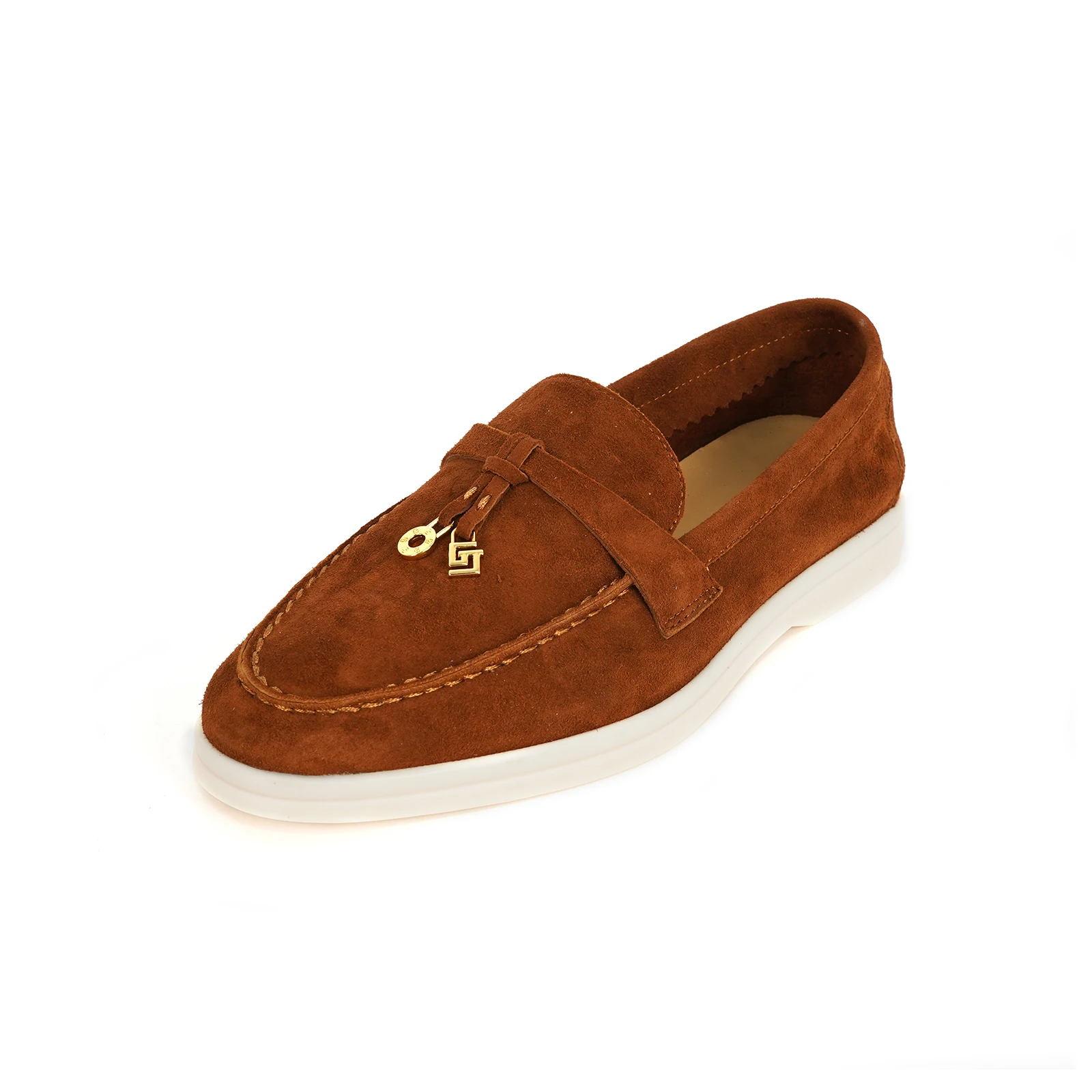 nieuwe luxe vrijetijdsschoenen voor dames met ronde kop en kasjmier oppervlak, antislip rijschoenen, effen kleur metalen decoratie loafers