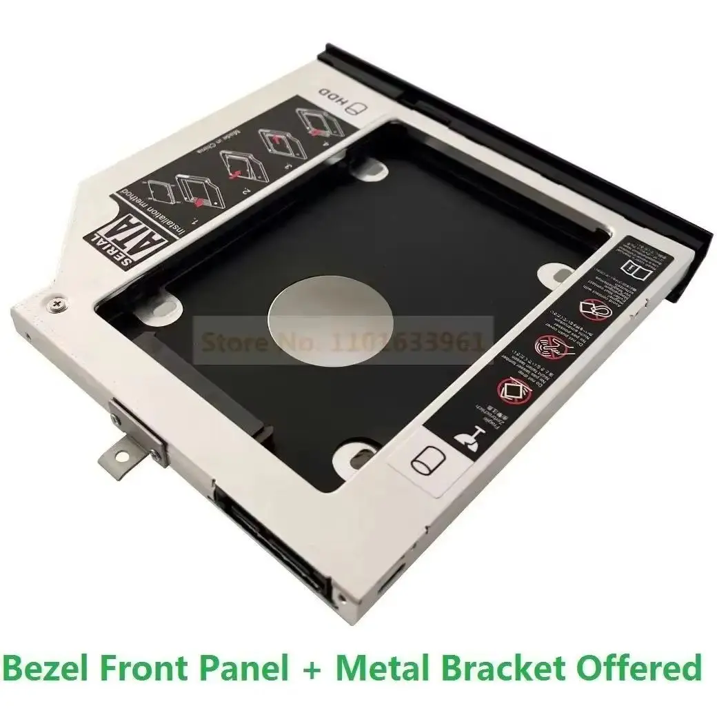 with Bezel Front Panel 2nd 2.5 SATA Hard Drive HDD SSD Optical Bay Caddy Frame Bracket Adapter for Dell Latitude E5440 Series